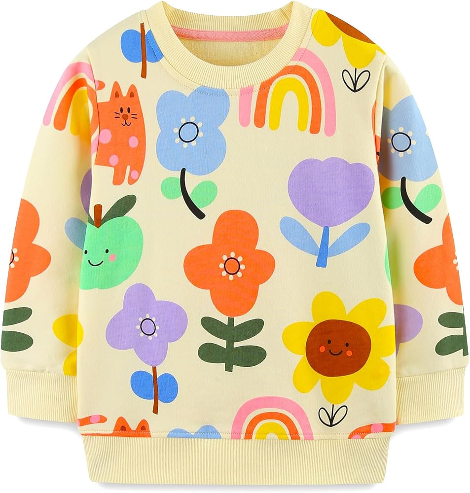 Bumeex 100% Cotton Toddler Girl's Cute Cartoon Long Sleeve Sweatshirt Clothes Clothing Outfits 2-... | Amazon (US)