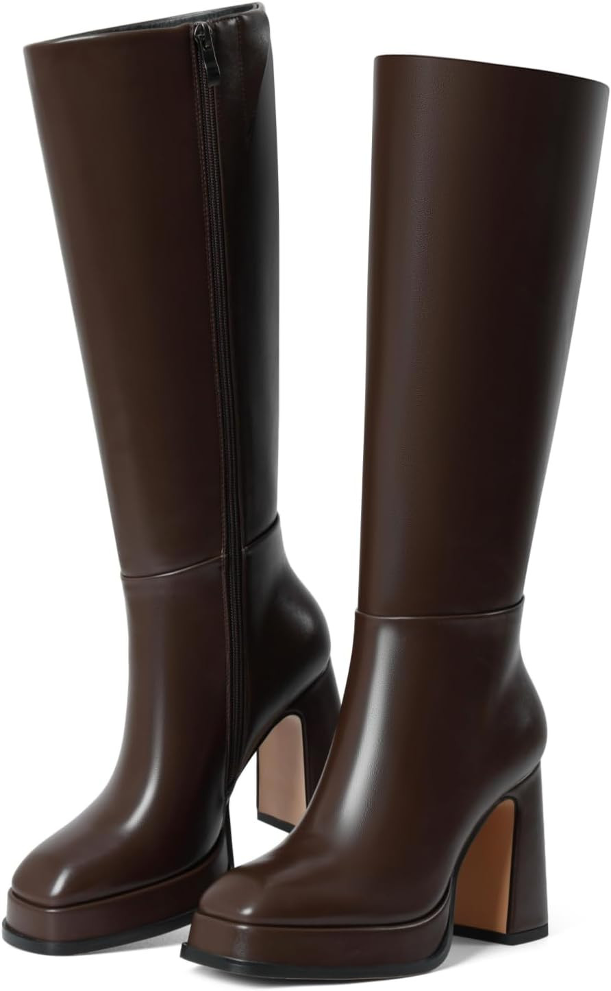 Platform Knee High Boots For Women Tall Fall Chunky Heel Boot | Amazon (US)