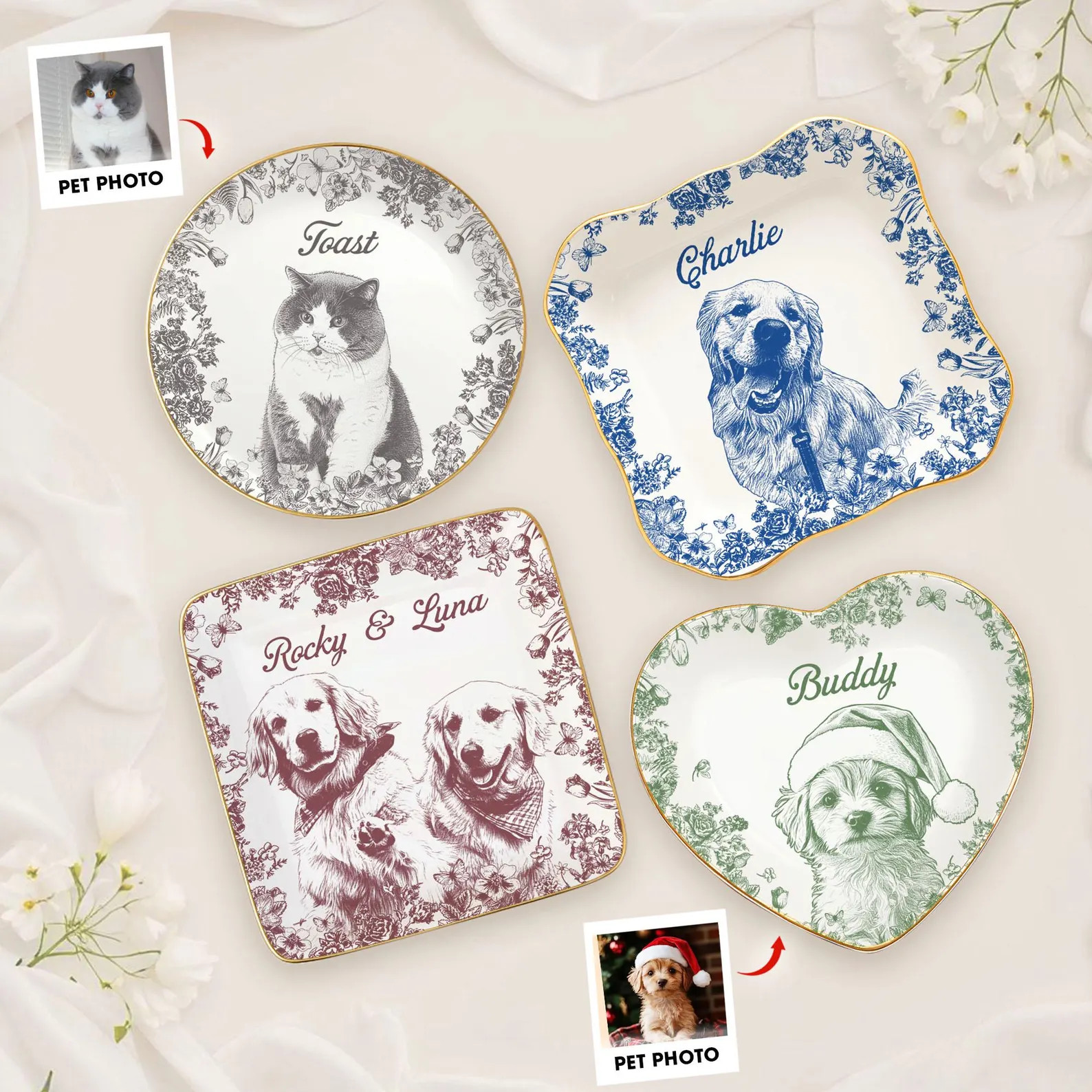 Custom Pet Portrait Jewelry Dish, Custom Dog Breeds Chinoiserie Toile De Jouy Style, Jewelry Dish... | Etsy (US)