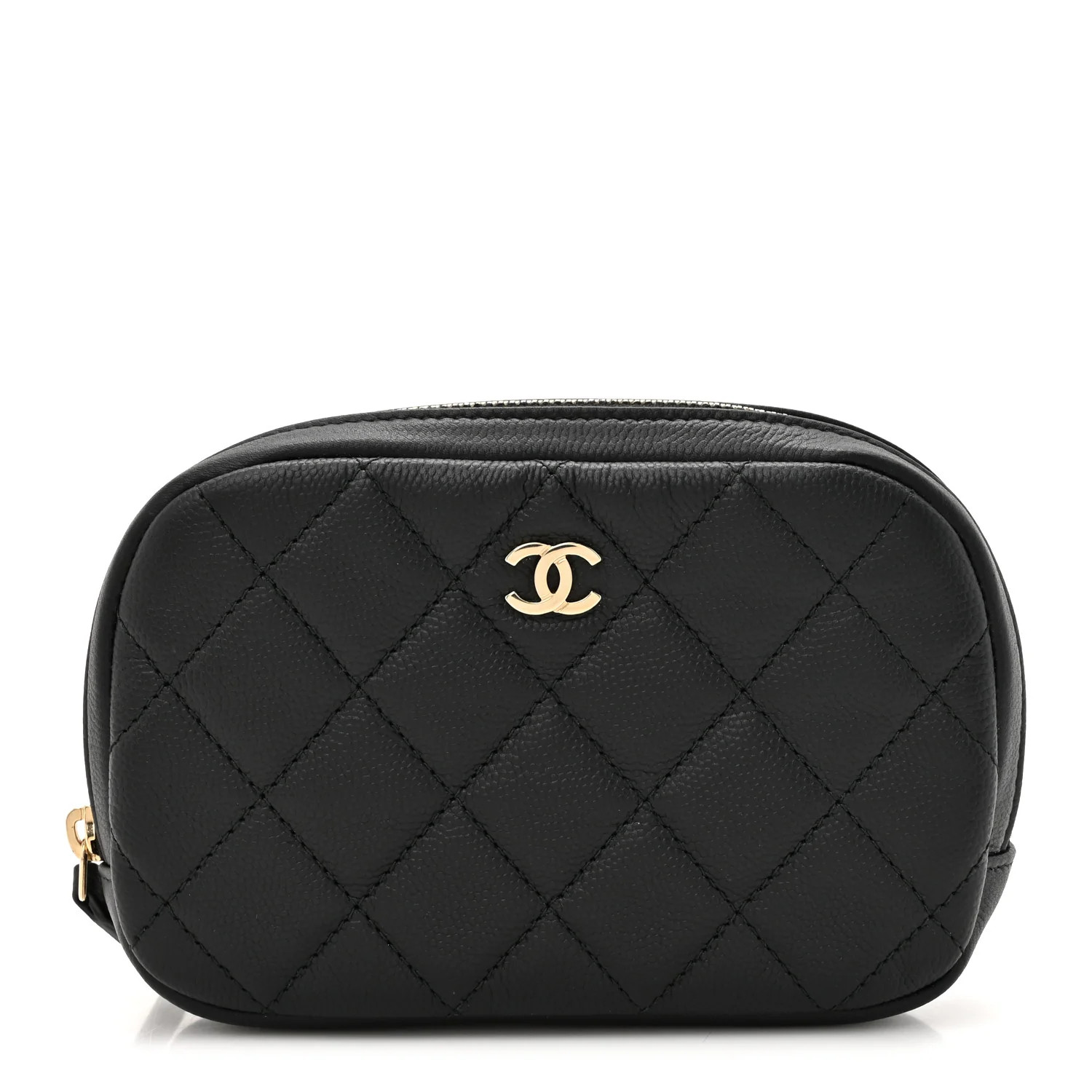 CHANEL 
Caviar Quilted Small Curvy Pouch Cosmetic Case Black | FASHIONPHILE (US)