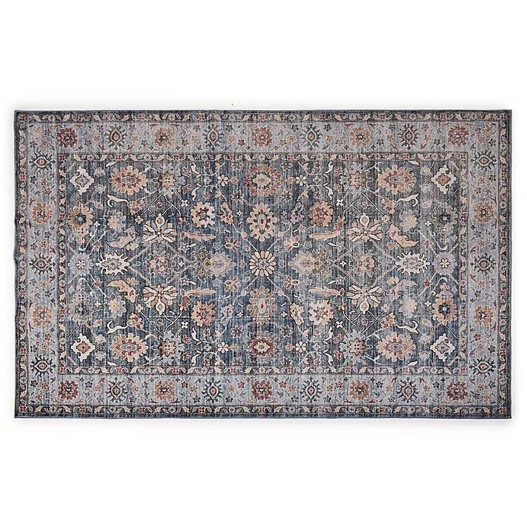 New! Blue Kat Floral Washable Area Rug, 5x8 | Kirklands