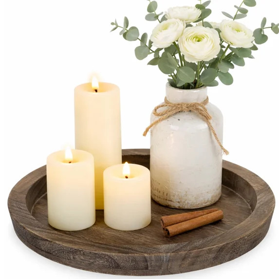 Hanobe Decorative Candle Tray Decor: Round Wooden Trays for Decor，Farmhouse coffee Table Tray D... | Walmart (US)