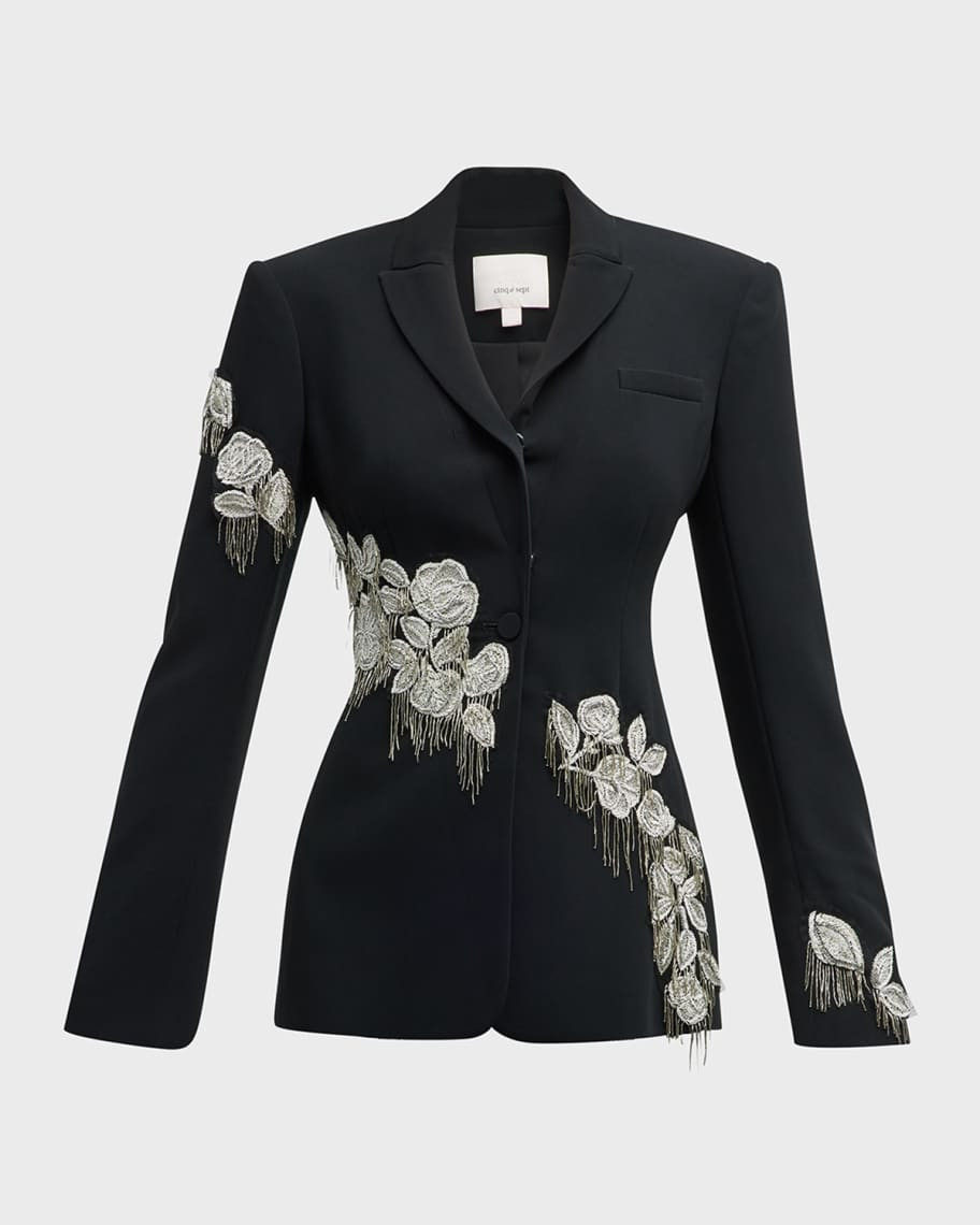 Candace Embroidered Fringe Crepe Blazer | Neiman Marcus