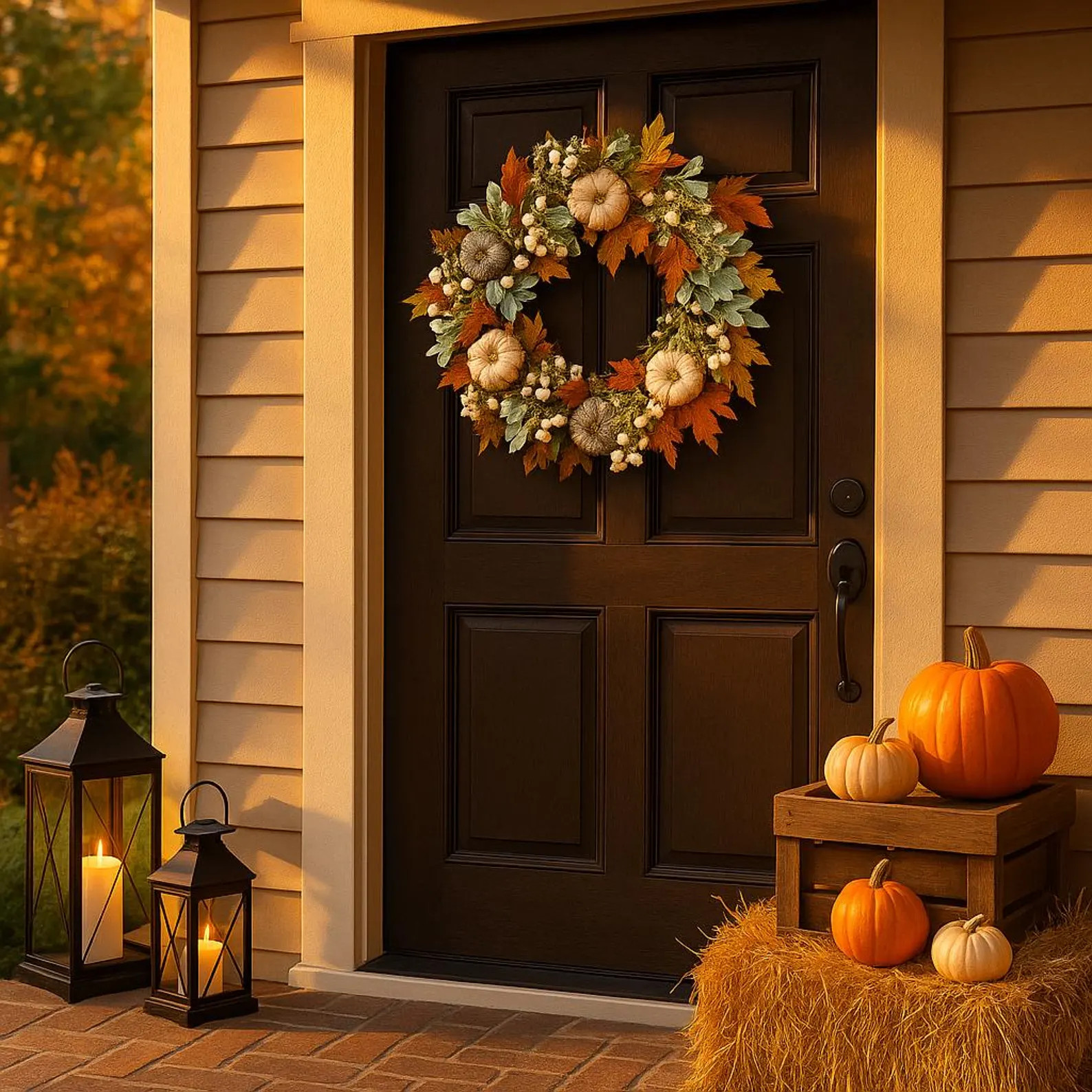 Autumn Harvest Wreath With Pumpkins-fall Pumpkin Wreath Front Door Decor, Autumn Harvest Floral W... | Etsy (US)