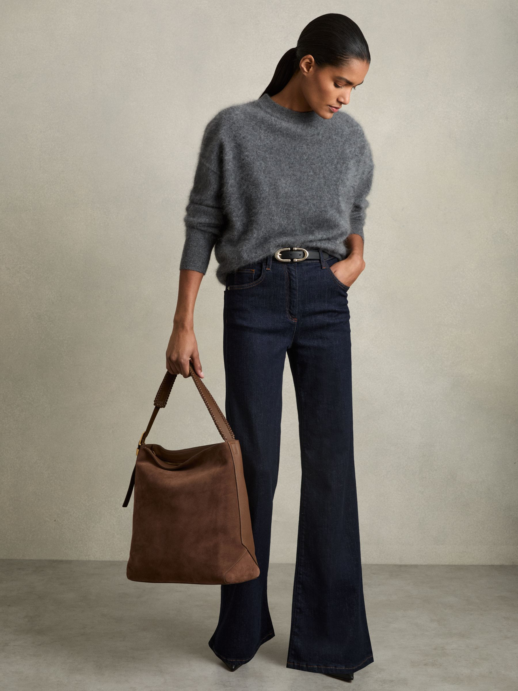 Reiss Suede Leather Braided-Strap Tote Bag in Rust - REISS | Reiss UK