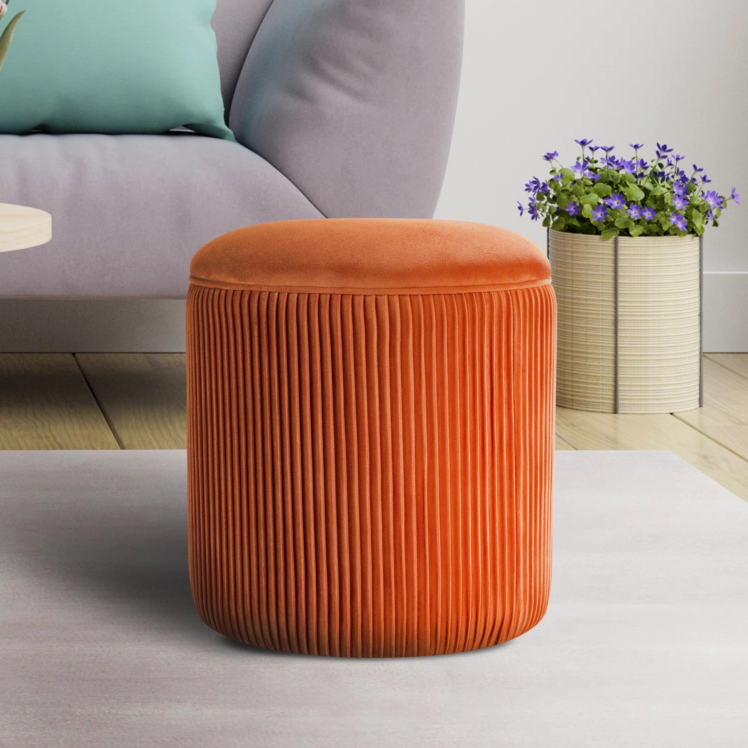 Terri Wide Velvet Round Pouf Ottoman | Wayfair North America