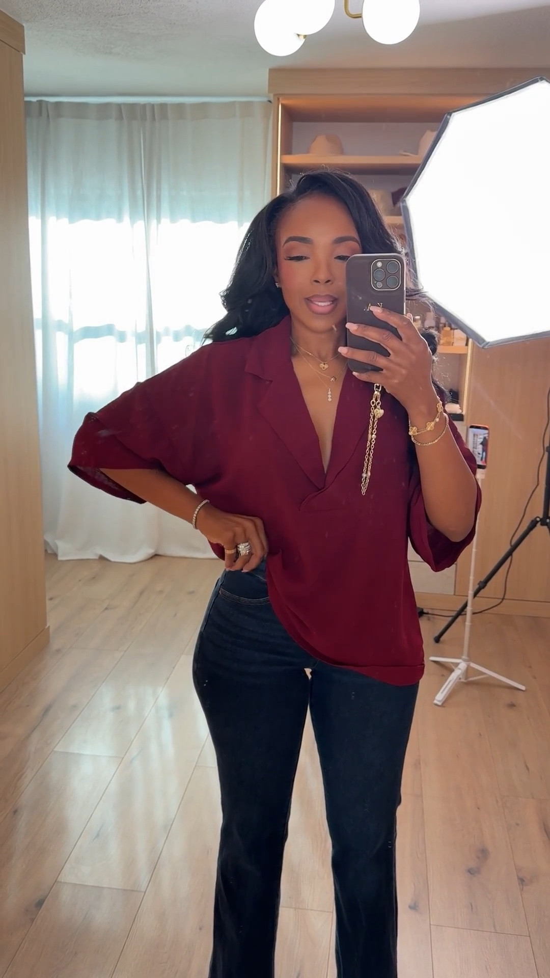 Scroll to shop this elevated everyday look featuring a flowy burgundy blouse paired with dark wash flare denim for a polished yet effortless outfit. The relaxed top balances perfectly with the structured denim, creating a flattering silhouette that works for so many occasions.

Perfect for casual office days, dinner plans, weekend outings, or an easy elevated everyday outfit.

5'4" | 138 lbs | 34D bust | 27" waist | 40" hips

#LTKSpringSale #LTKootd #LTKvlog