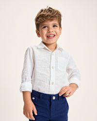 Kids Long Sleeve Linen-Blend Button Up Shirt - Linen Edit - WHITE | Gymboree | Gymboree
