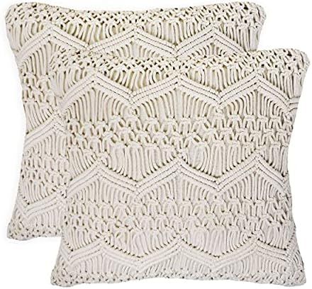 Heavenera Set of 2 18X18 Cotton Macrame Pillow Cover Decorative Boho Pillows Case Square Cushion ... | Amazon (US)