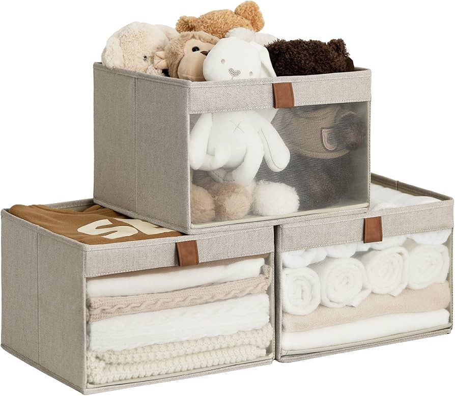 StorageWorks Closet Storage Bins, Large Storage Baskets with Clear Window and Handles, Foldable F... | Amazon (US)