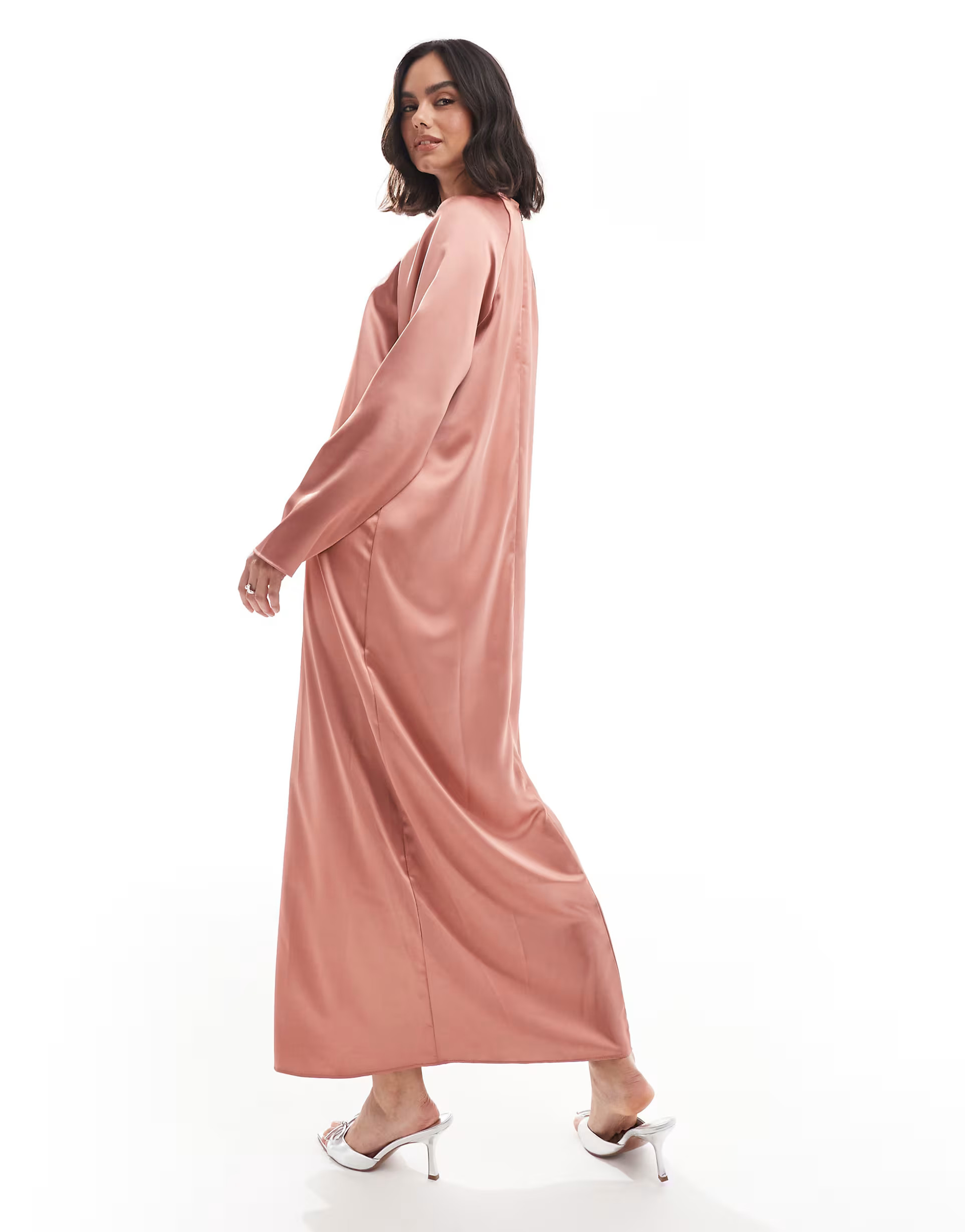 ASOS DESIGN satin crew neck oversized maxi dress in dark blush | ASOS | ASOS (Global)