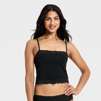 Women's Cloud Knit Cami Bra Top with Lace Trim - Auden™ Black XL | Target