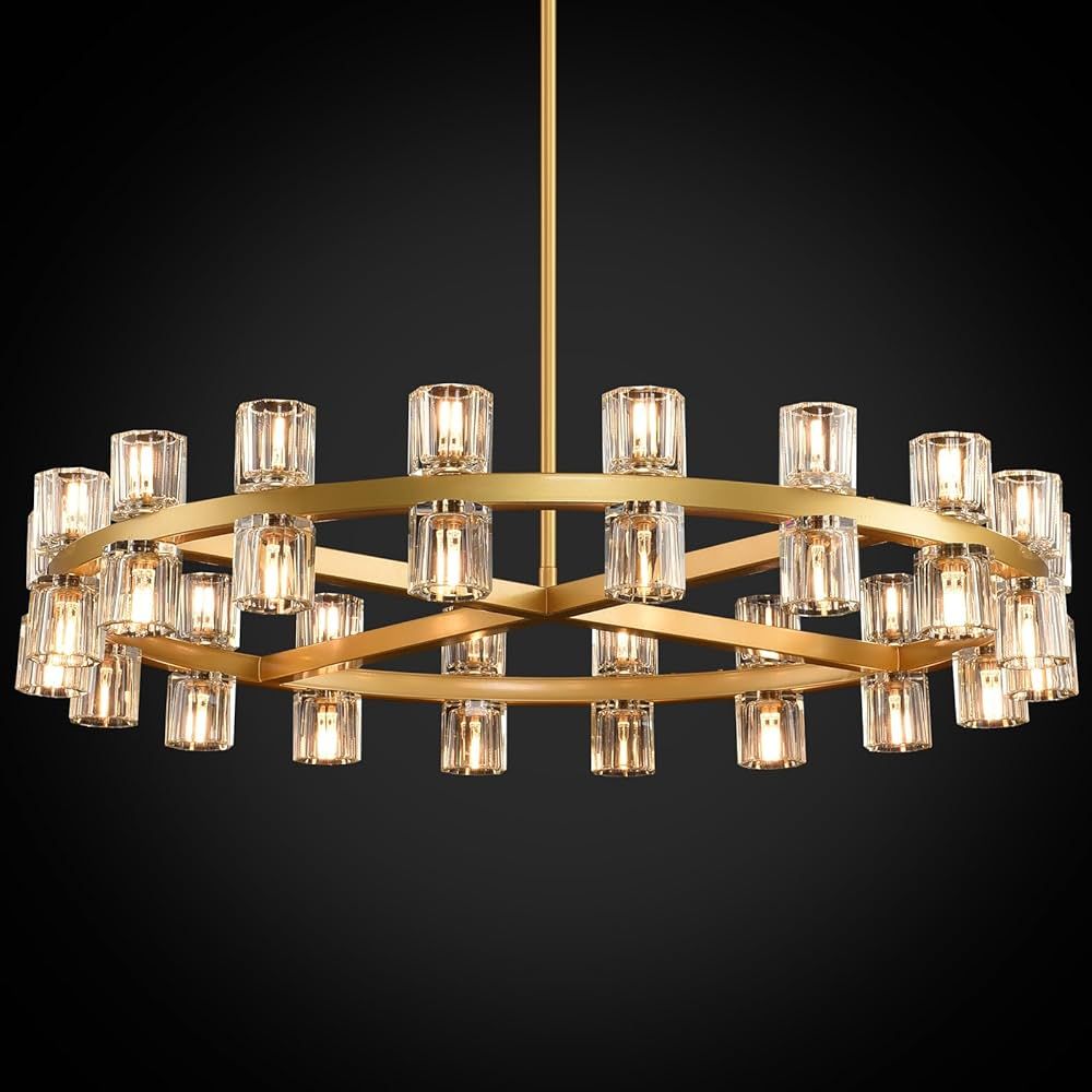 Arcachon Modern 36" Gold Round Chandelier Light Fixture, Crystal Chandeliers For DiningRoom, Livi... | Amazon (US)