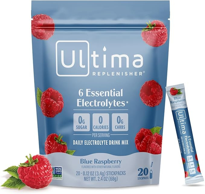 Ultima Replenisher Electrolyte Hydration Powder, Blue Raspberry, 20 Count Stickpacks Pouch - Suga... | Amazon (US)