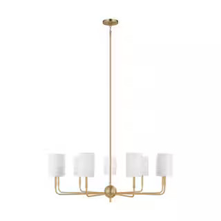 Foxdale 9-Light Satin Brass Chandelier with White Linen Fabric Shades | The Home Depot
