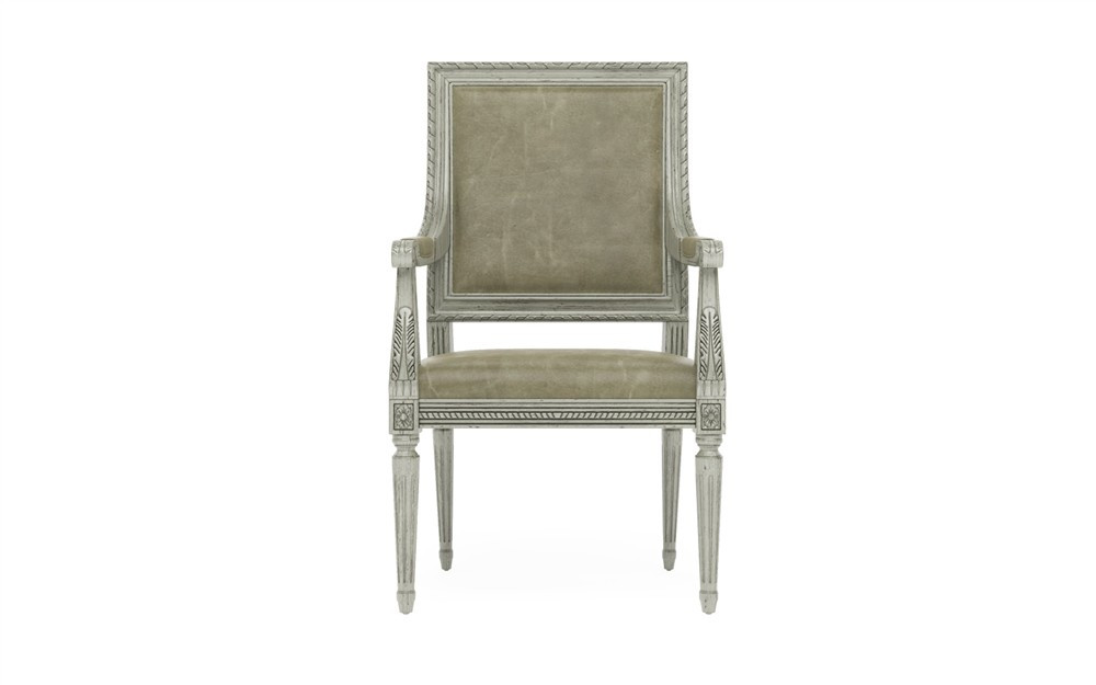 Marielle Heathered Ivory Crypton Provence Sage Dining Arm Chair | Kathy Kuo Home