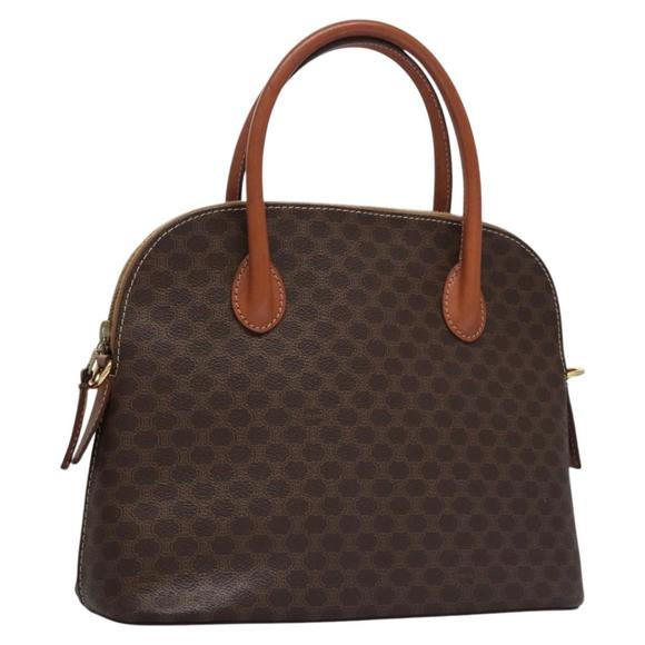 CELINE Macadam Canvas Hand Bag PVC Leather Brown Gold Auth BA574 | Poshmark