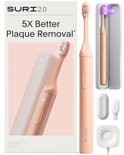 SURI Pro Sonic Electric Toothbrush | Over 4+ Weeks Battery | UV Cleaning Travel Case | Pressure Sensor | Aluminium Body | 2-Minute Timer | Plant-Based Head | Pink | Amazon (US)