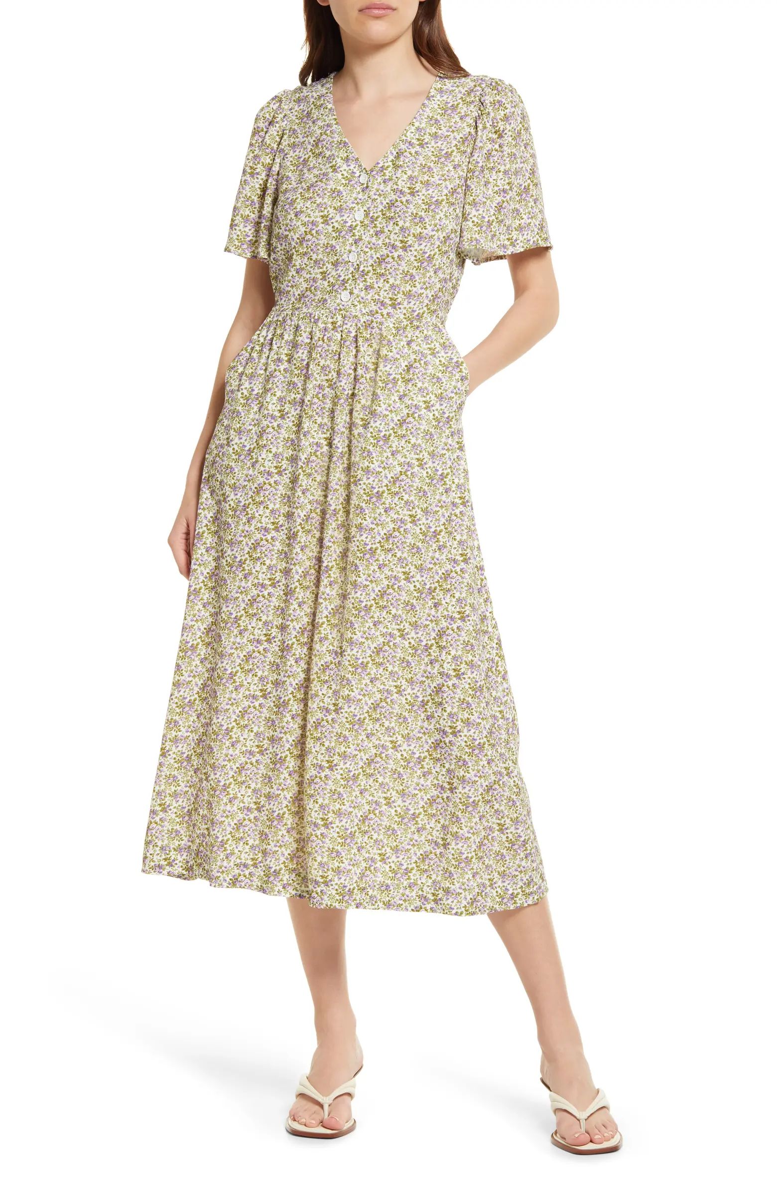 Floral Button Front A-line Dress | Nordstrom