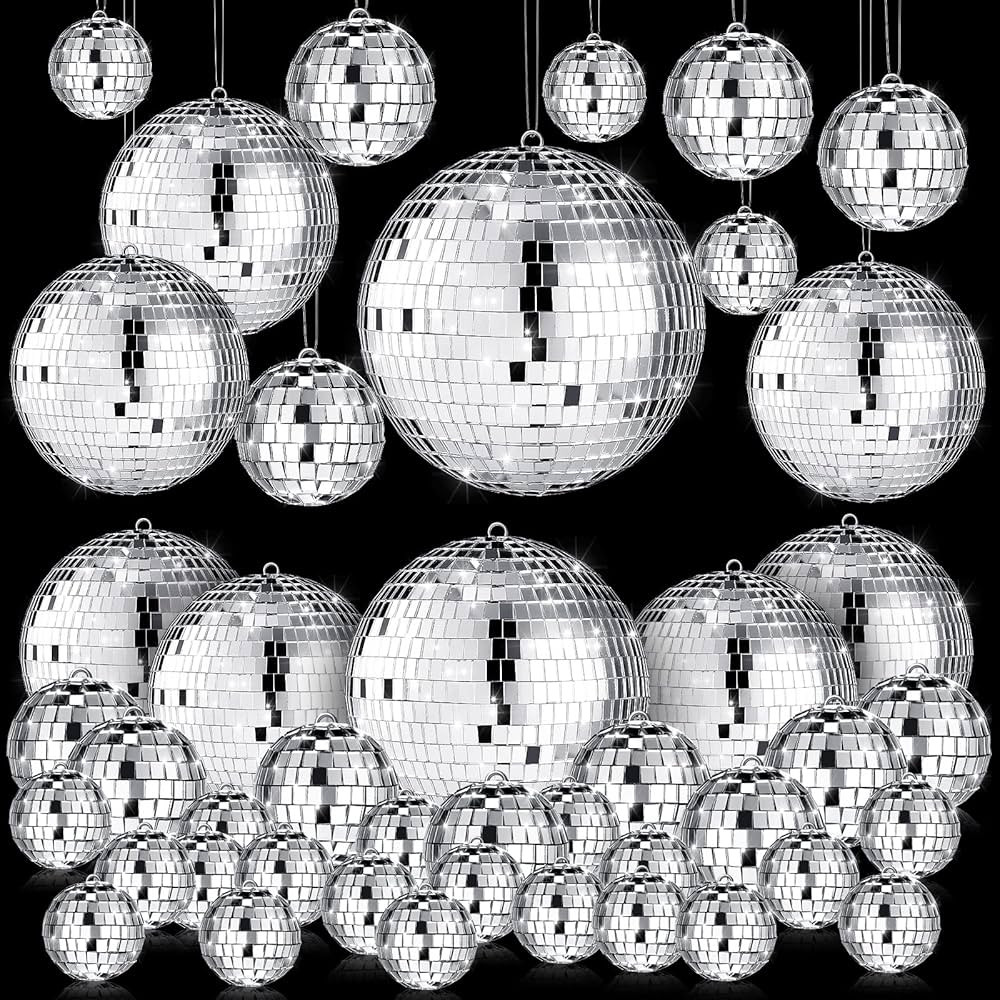 50 Pcs Disco Balls Ornaments Mini Disco Balls Silver Hanging Decorations Reflective Mirror Ball C... | Amazon (US)