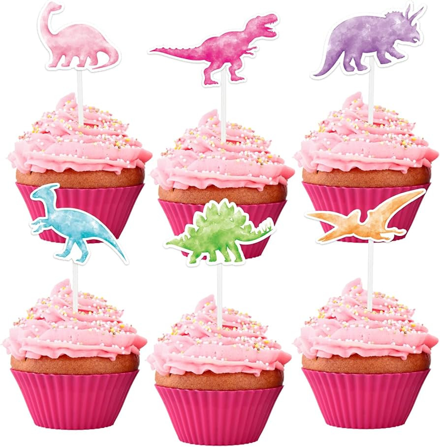 WERNNSAI Watercolor Dinosaur Party Cupcake Toppers - 36 Pcs Dinosaur Party Supplies for Girls Kid... | Amazon (US)