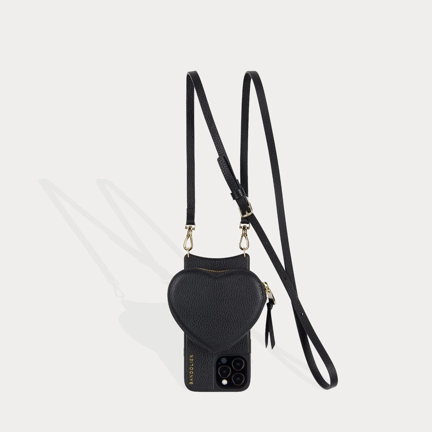 Willa Heart Crossbody Bandolier in Black/Gold | iPhone 14 Plus | Genuine Leather | Bandolier Style | Bandolier