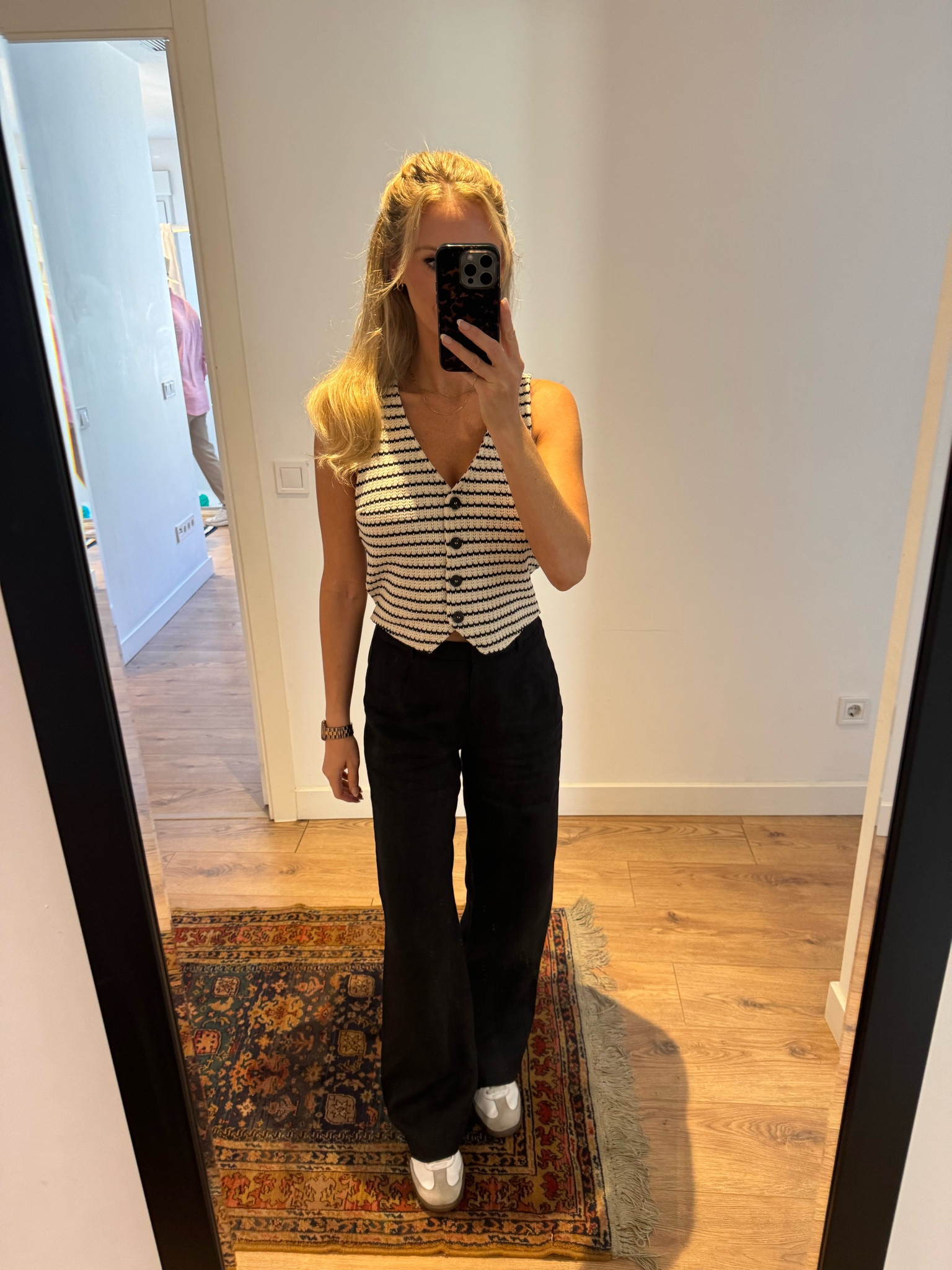 Lots of linen worn in Spain. Such gorgeous weather - it’s the perfect weight. 

I linked the last minute Jean jacket I ordered for the trip. SO glad I ordered it. Super adorable and good cut.. it is a tad oversized but not too much  


Striped vest, linen pants, samba shoes. Women’s fashion, travel outfit, mom outfit 

#LTKTravel #LTKFindsUnder100 #LTKShoeCrush