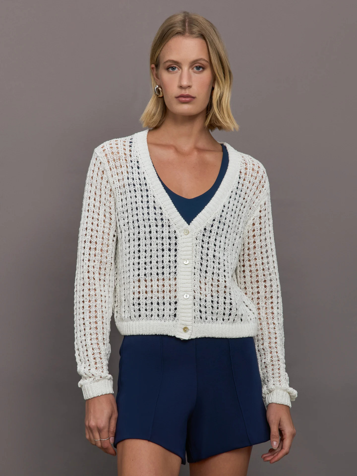 Carbon38 Open Knit Cardigan - White - Size XL | Carbon38