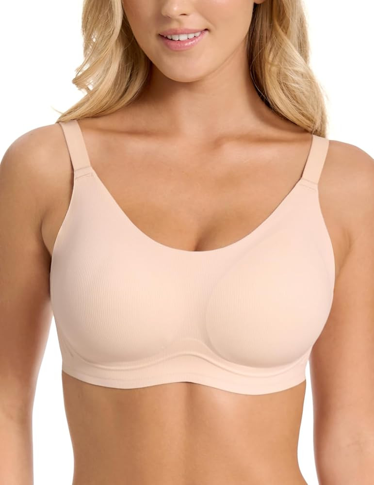 Seamless Wireless Bra for Women, Comfort Everyday Bra Wirefree, Spaghetti Bra with Vertical Strip... | Amazon (US)