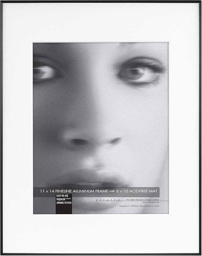 MCS Framatic Fineline Aluminum Frame, Black, 11 x 14 in matted to 8 x 10 in, Single | Amazon (US)