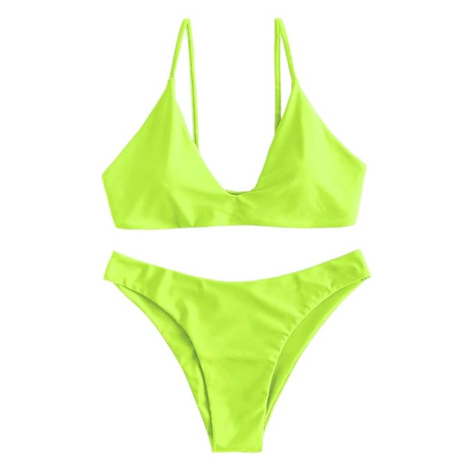 ZAFUL Women Solid Lace-Up Bikini Set Sporty Padded Bralette Swimsuit Bathing Suit | Amazon (US)
