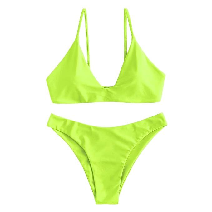 ZAFUL Women Solid Lace-Up Bikini Set Sporty Padded Bralette Swimsuit Bathing Suit | Amazon (US)