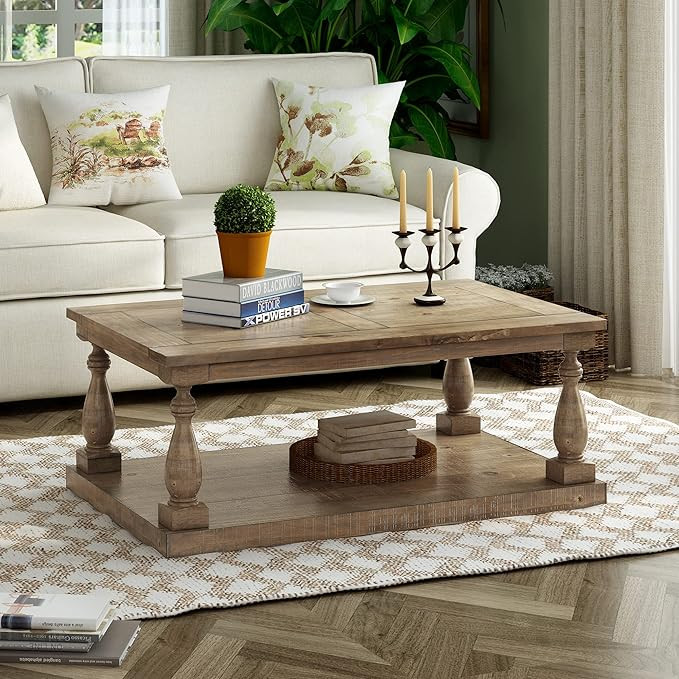 LZ LEISURE ZONE Rustic Floor Shelf Coffee Table Farmhouse Rustic with Storage Shelf for Living Ro... | Amazon (US)