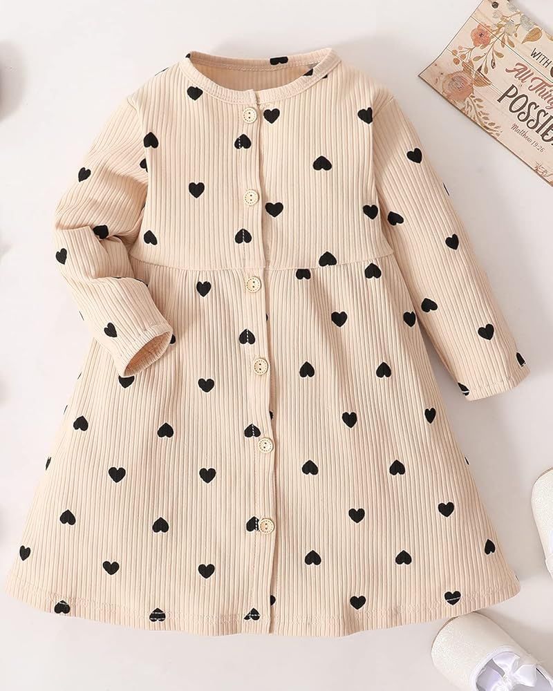 Fullfamous Baby Toddler Girl's Long Sleeve Heart Dresses 12M-7Y | Amazon (US)