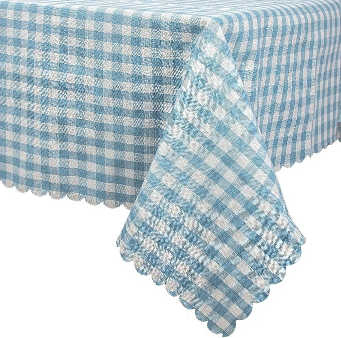 Blue Plaid Ruffle Tablecloth, Cotton Linen Heavy Weight Table Cloth Washable Wrinkle Free Rustic ... | Amazon (US)
