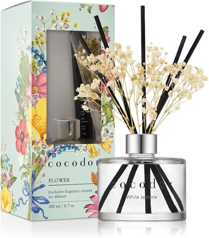 COCODOR Preserved Flower Reed Diffuser/White Jasmine/6.7oz(200ml)/1 Pack/Home & Office Decor Arom... | Amazon (US)