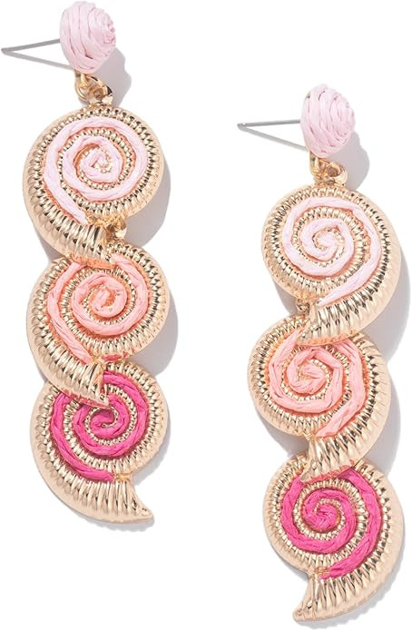 Boho Raffia Earrings Starfish Shell Seashell Dangle Drop Earrings Cute Statemnet Trendy Jewelry S... | Amazon (US)