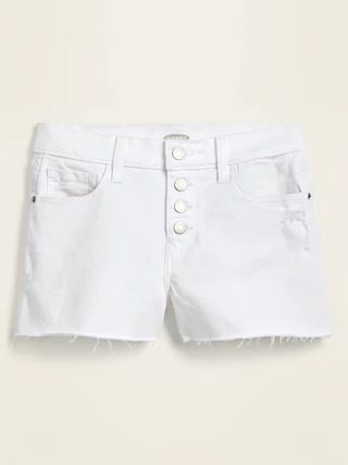 Mid-Rise Button-Fly Boyfriend White Cut-Off Jean Shorts for Women -- 3-inch inseam. | Old Navy (US)