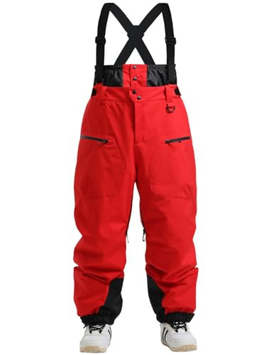 GSOU SNOW Men's Winter Snow Pants, Women Waterproof Insulated Ski Pants, Outdoor Skating with Adjustable Shoulder Strap Red L | Amazon (US)