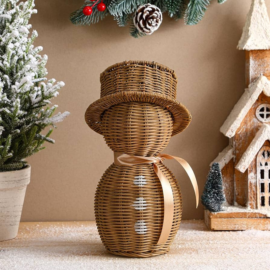 Rattan Snowman with Bow Christmas Decor 12" Table Snowman Christmas Decorations Winter Rustic Dec... | Amazon (US)