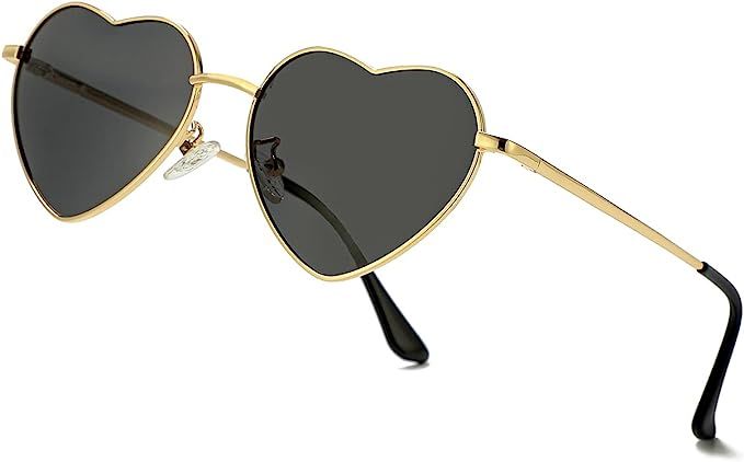 Polarized Heart Sunglasses for Women Fashion Lovely Style Metal Frame UV400 Protection Lens | Amazon (US)