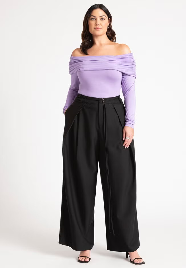 Pleat Detail Trouser With Long Belt | Eloquii
