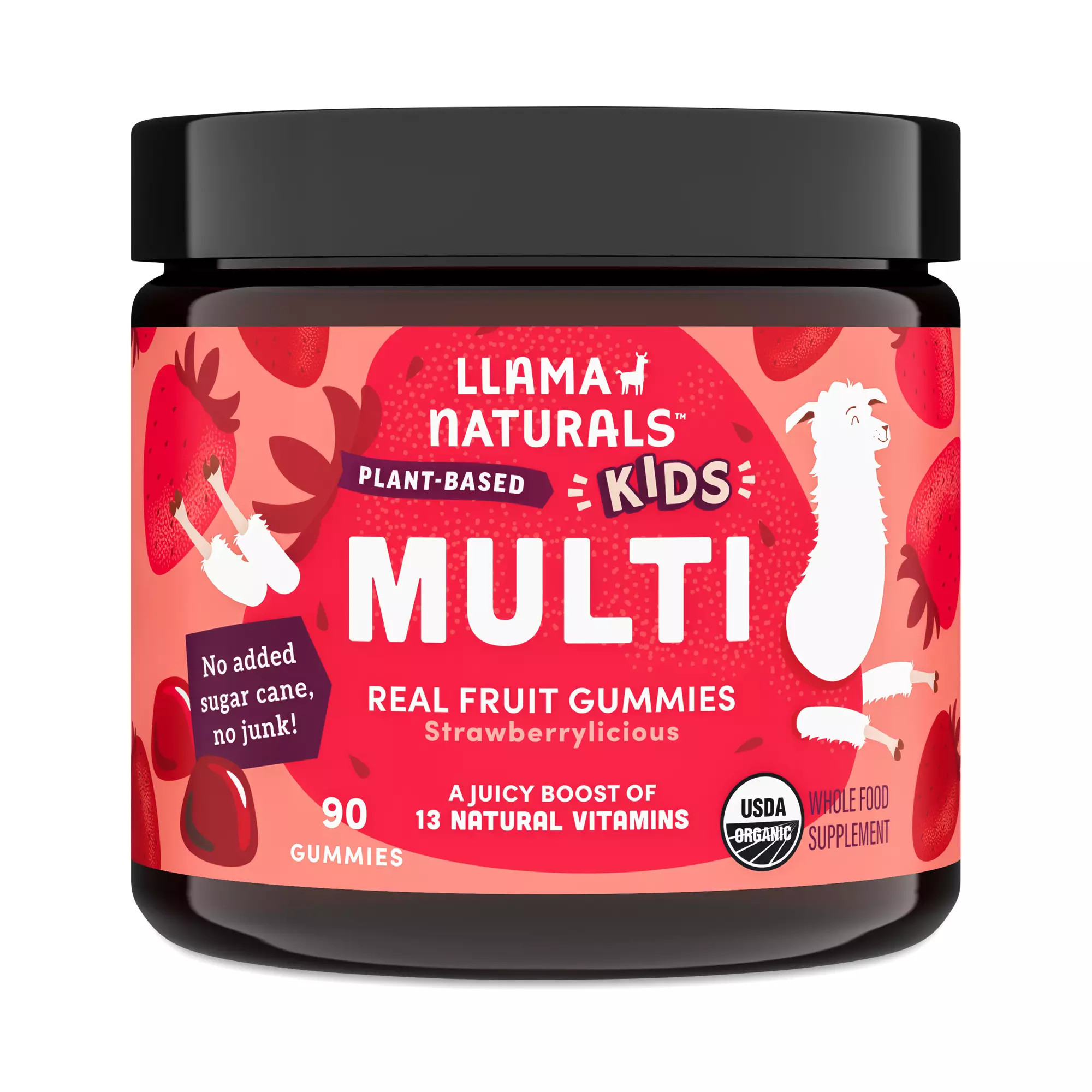 Llama Naturals Kids Real Fruit Multivitamin Gummies, Strawberry 90 gummies | Thrive Market