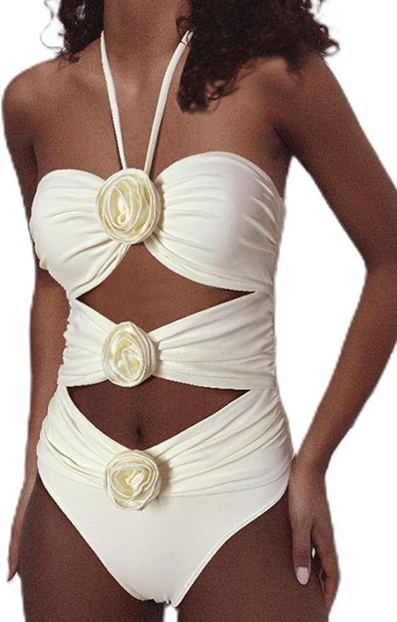 Swmmer Liket Women One Piece Swimsuit Sexy Halter Bathing Suit Tummy Control Swimwear Cutout Beac... | Amazon (US)