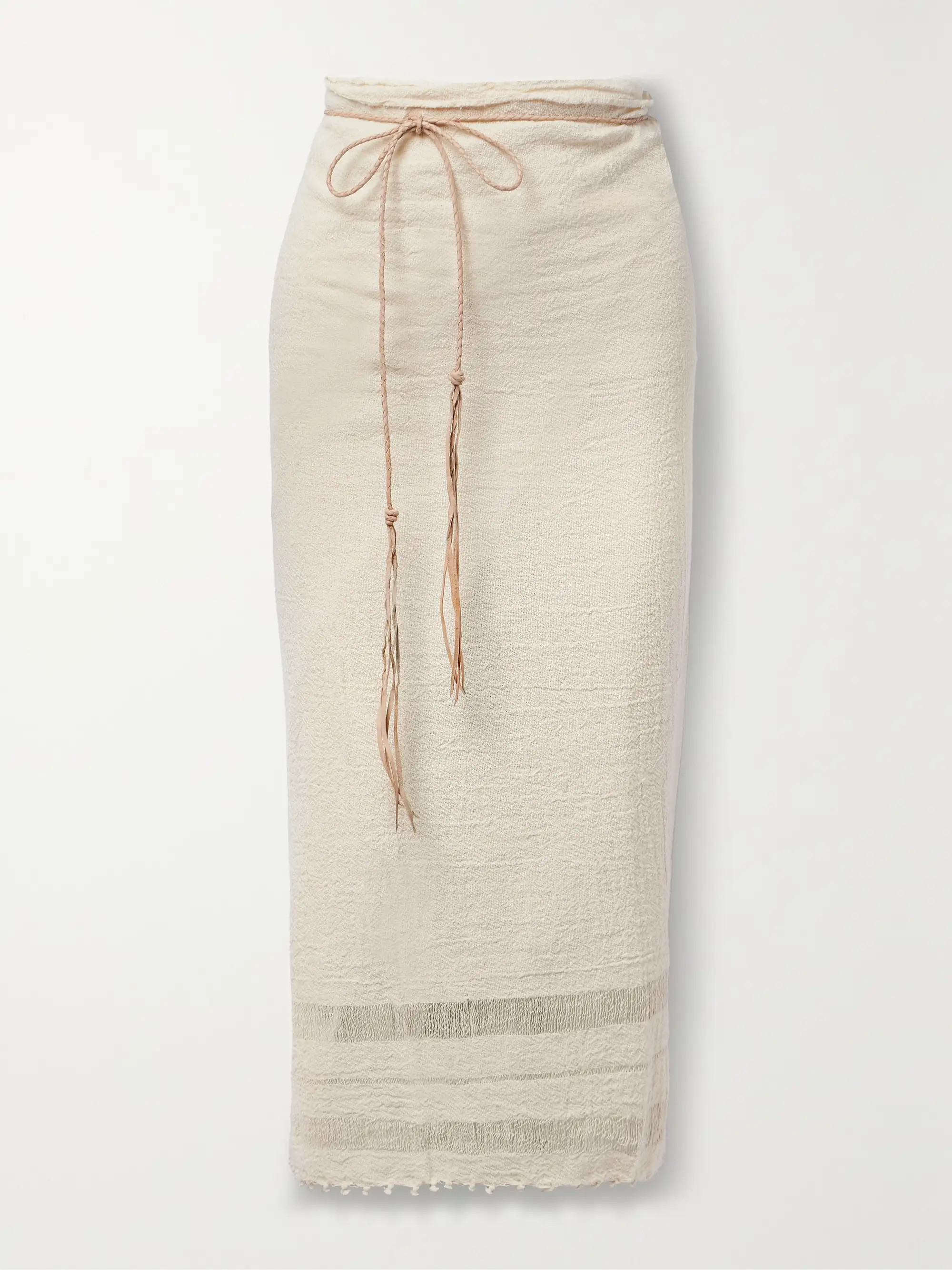 + NET SUSTAIN leather-trimmed tie-detailed cotton-gauze pareo | NET-A-PORTER (US)