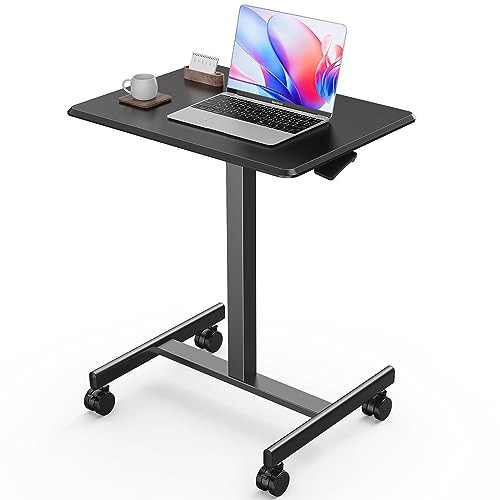 Sweetcrispy Mobile Small Stading Desk - Sit Stand Desk, Portable Rolling Laptop Desk with Lockable Wheels, Computer Workstations, Adjustable Height, Black | Amazon (US)