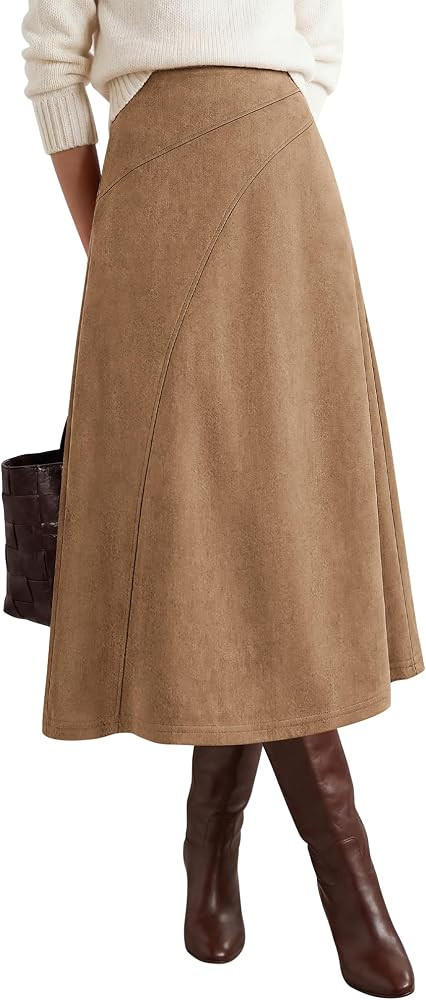 BTFBM Women Faux Suede Midi Long Skirt Fall Fashion 2026 | Amazon (US)