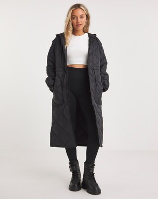 Black Adjustable Waist Quilted Coat | Simply Be (UK)