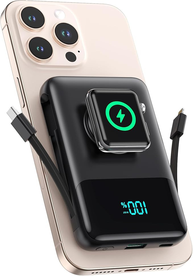 Magnetic Portable Charger for iPhone with Built-in Cable,10800mAh Wireless Power Bank for Magsafe... | Amazon (US)