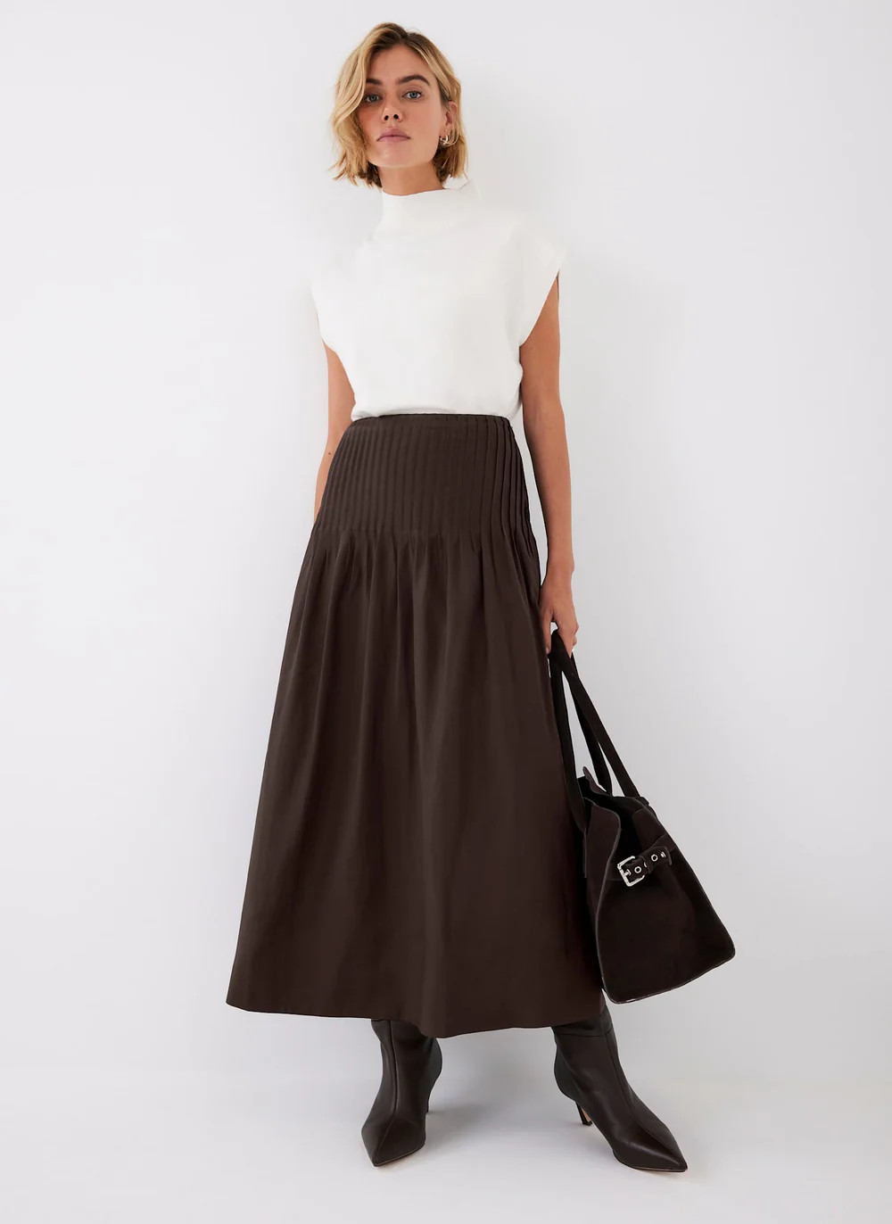 Brown Pintuck Maxi Skirt | Mint Velvet